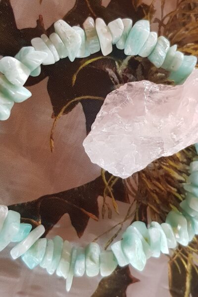 Crystal chip bracelet plus a small Rose Quartz rough piece